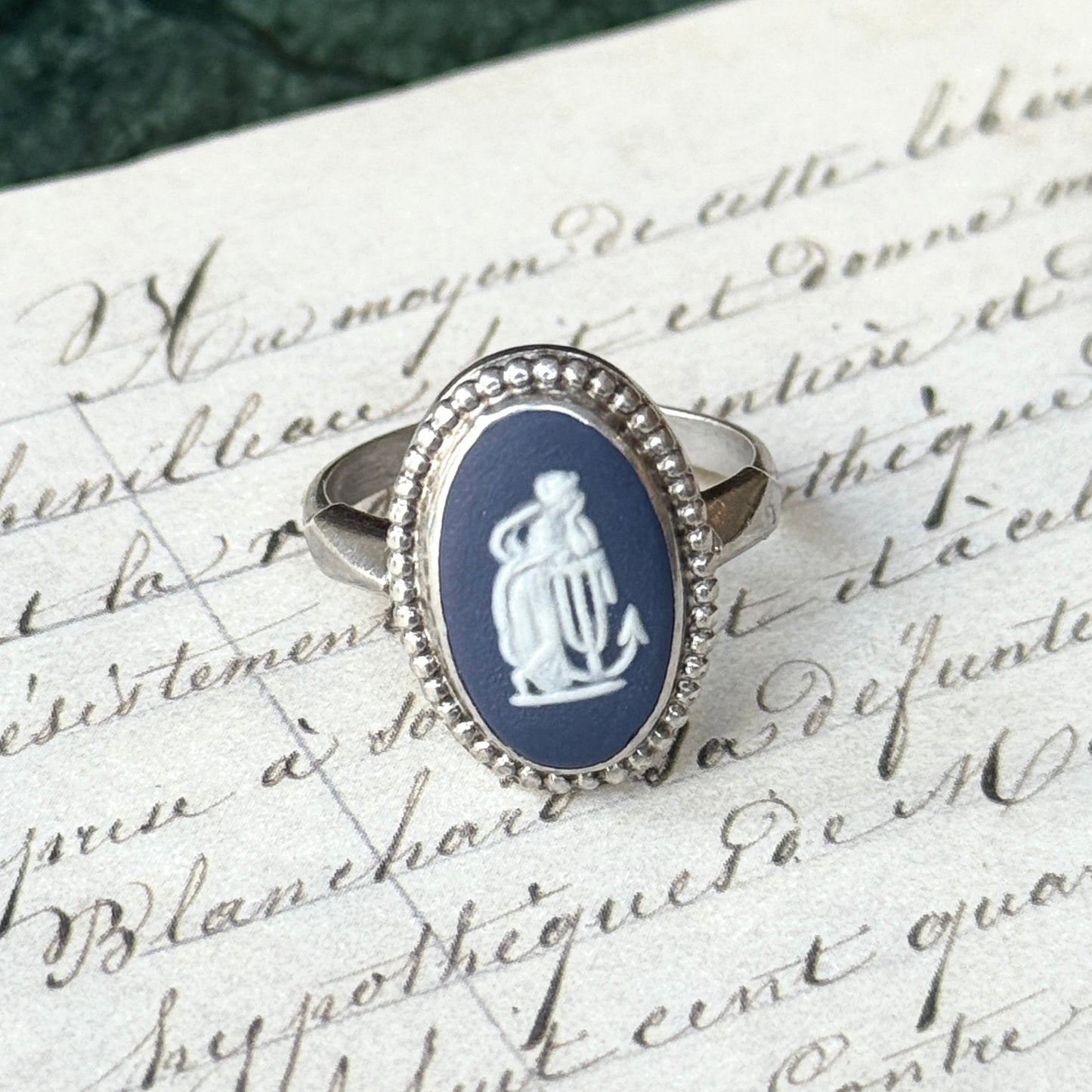 Wedgwood İmzalı Vintage Gümüş Yüzük-Mavi