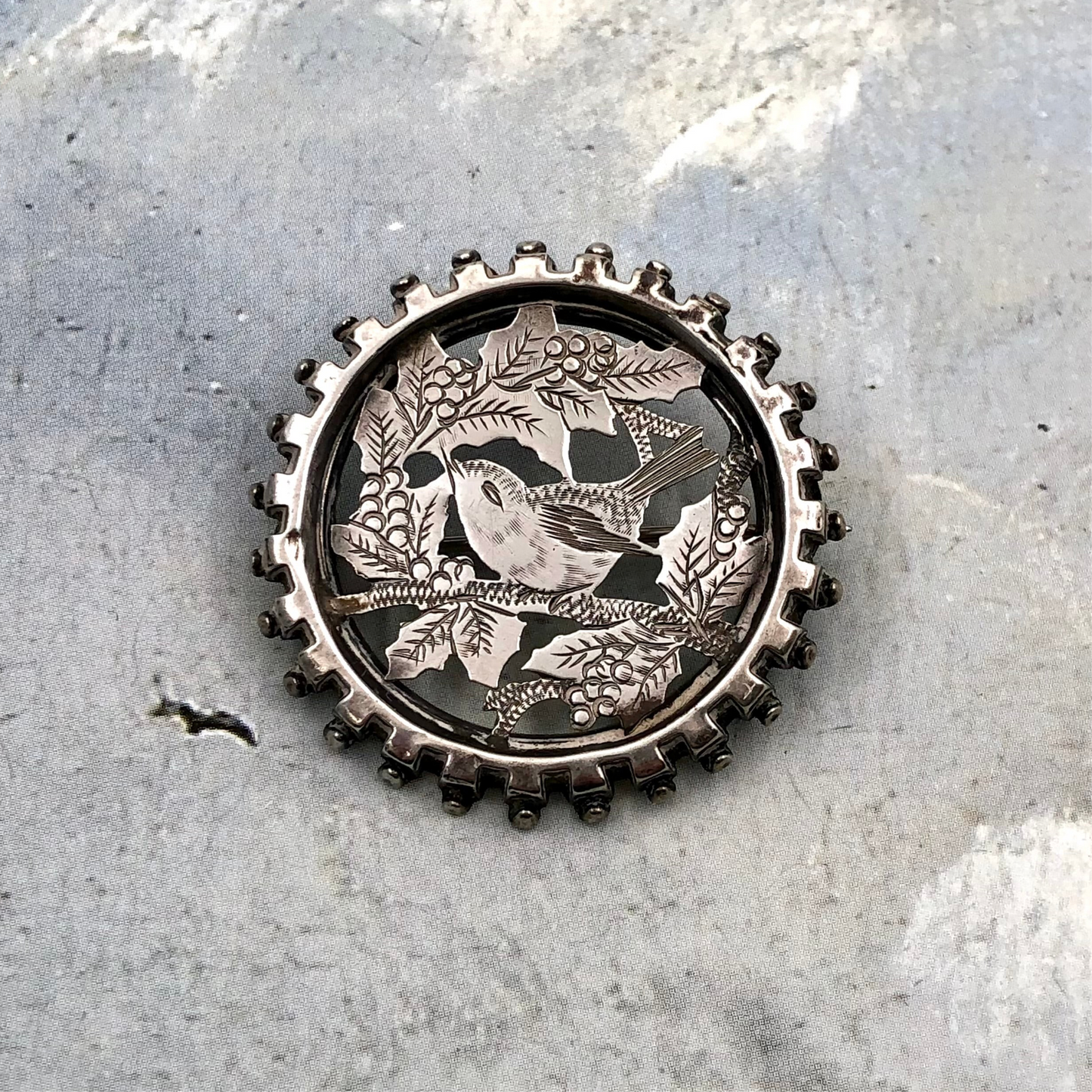 Vintage Kuş Figürlü Antika Gümüş Broş