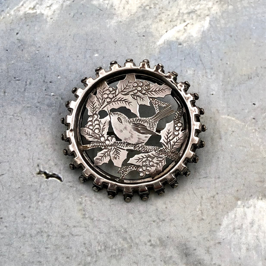 Vintage Kuş Figürlü Antika Gümüş Broş