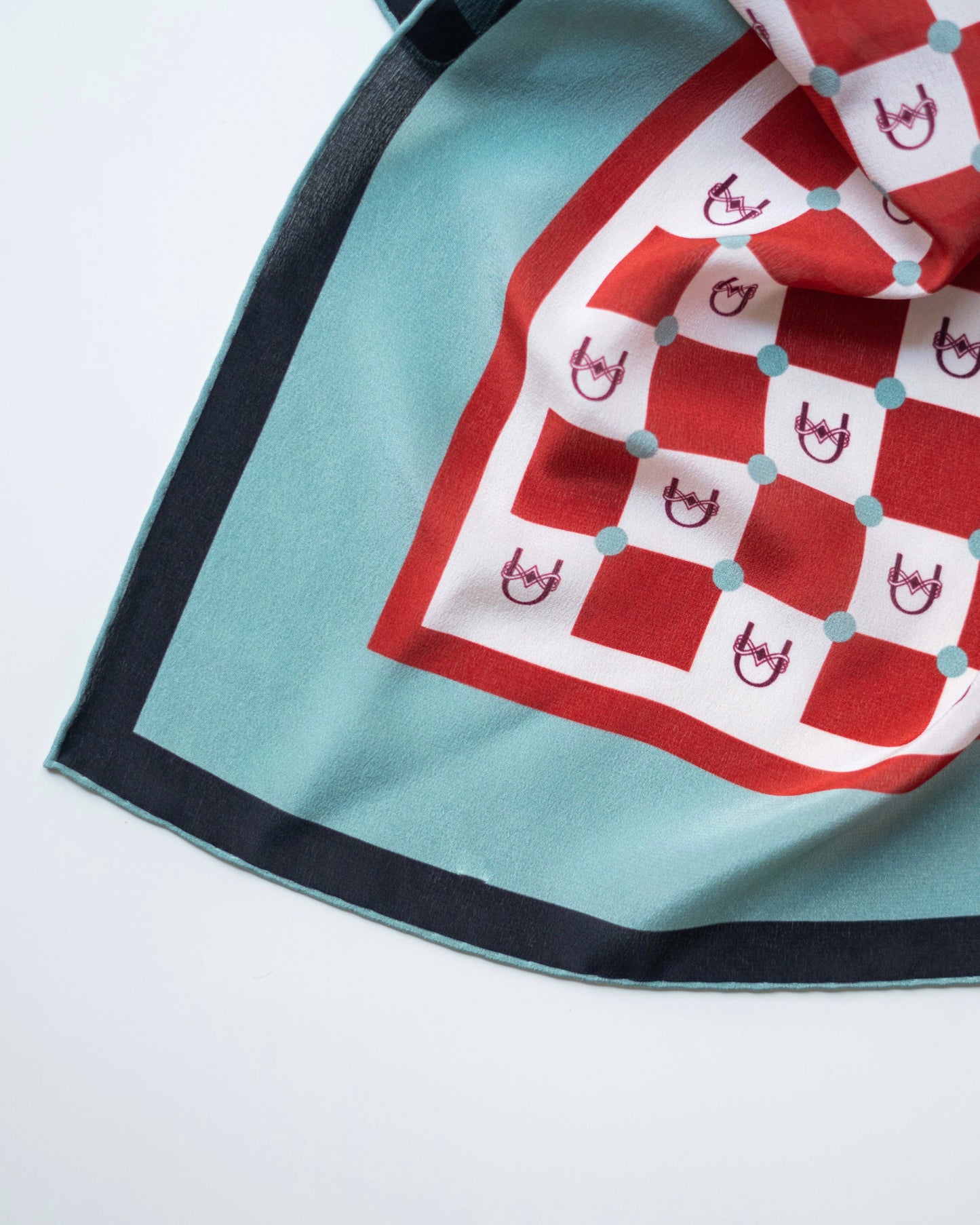 Bordo/Krem Damalı İpek Fular - Monogram Koleksiyonu