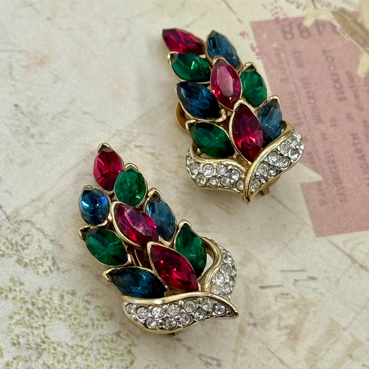 Vintage Kristal Taşlı Regency Yaprak Küpe