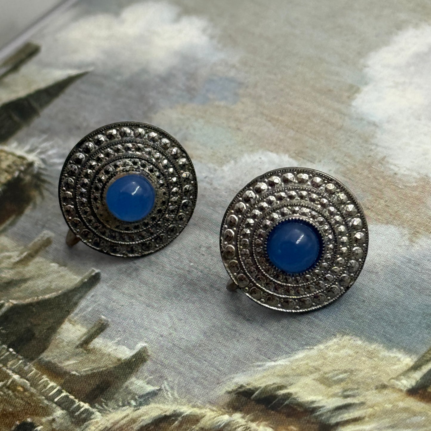 Vintage Cabochon Taşlı Küpe