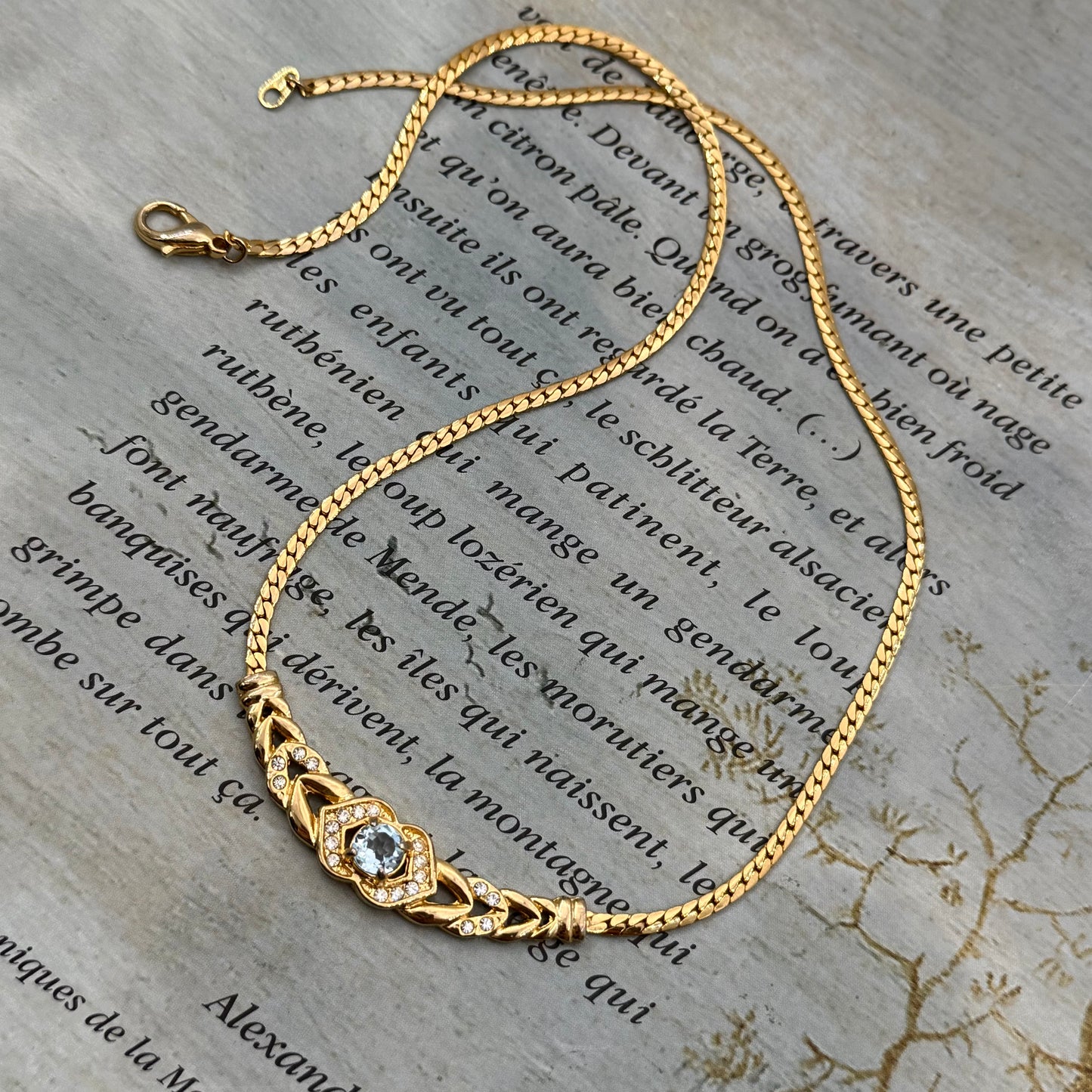 Vintage Aqua Marine Taşlı Kolye