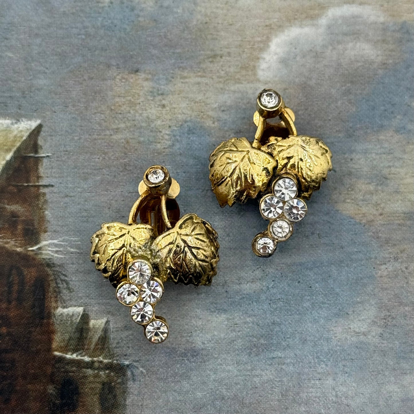 Vintage Kristal Taşlı Üzüm Küpe