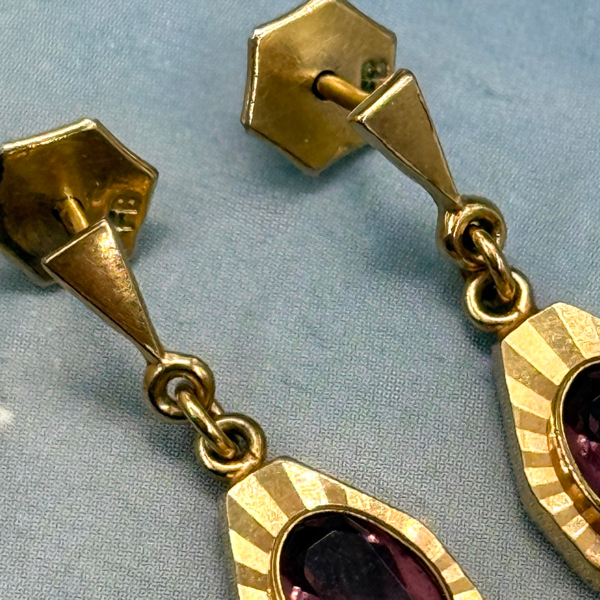 Frank Breuning Art Deco Mor Taşlı Vintage Küpe