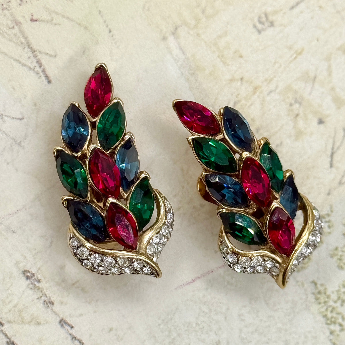 Vintage Kristal Taşlı Regency Yaprak Küpe