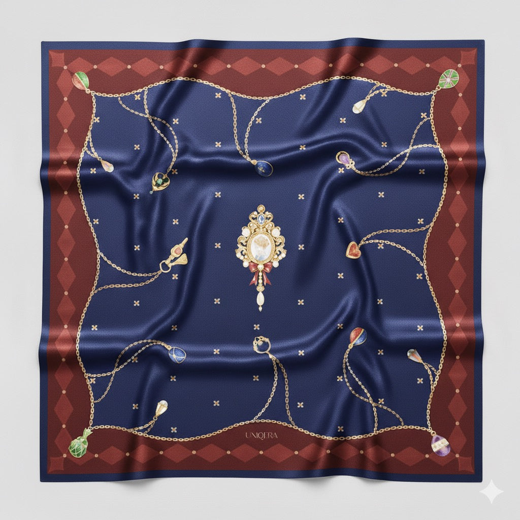 Majesty İpek Fular - Bordo/Lacivert