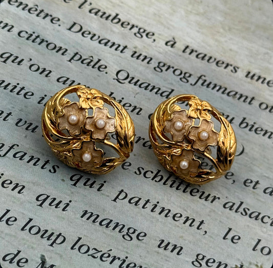 Vintage Mineli Çiçek Küpe