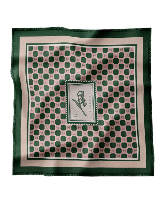 Pembe/Yeşil Damalı Yün Fular - Monogram Koleksiyonu