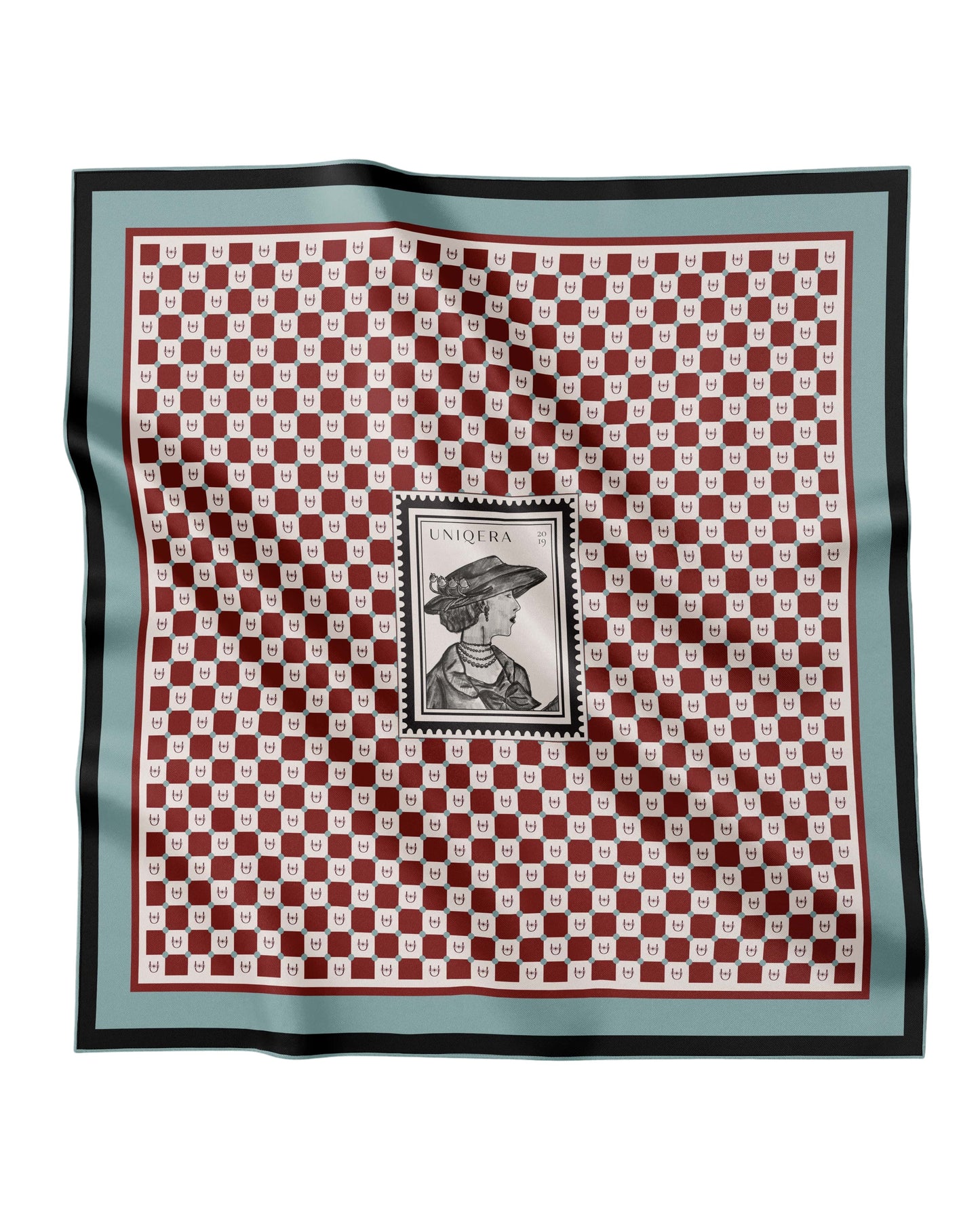 Bordo/Krem Damalı İpek Fular - Monogram Koleksiyonu