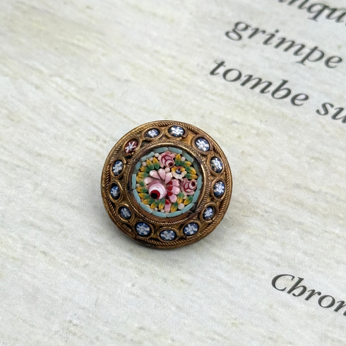 Antika Mikro Mozaik Broş (Mini Yuvarlak)