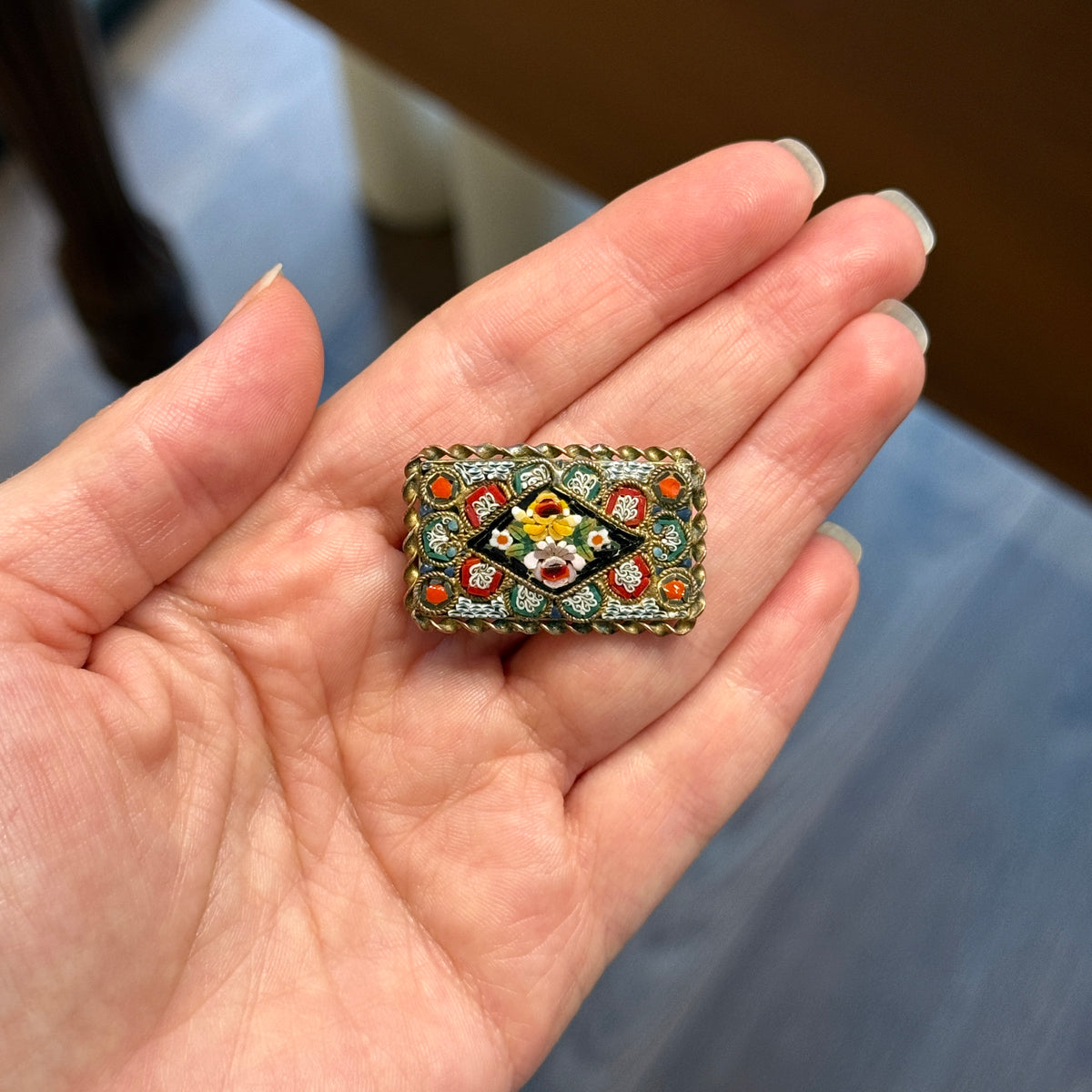 Antika Mikro Mozaik Broş (Dikdörtgen)