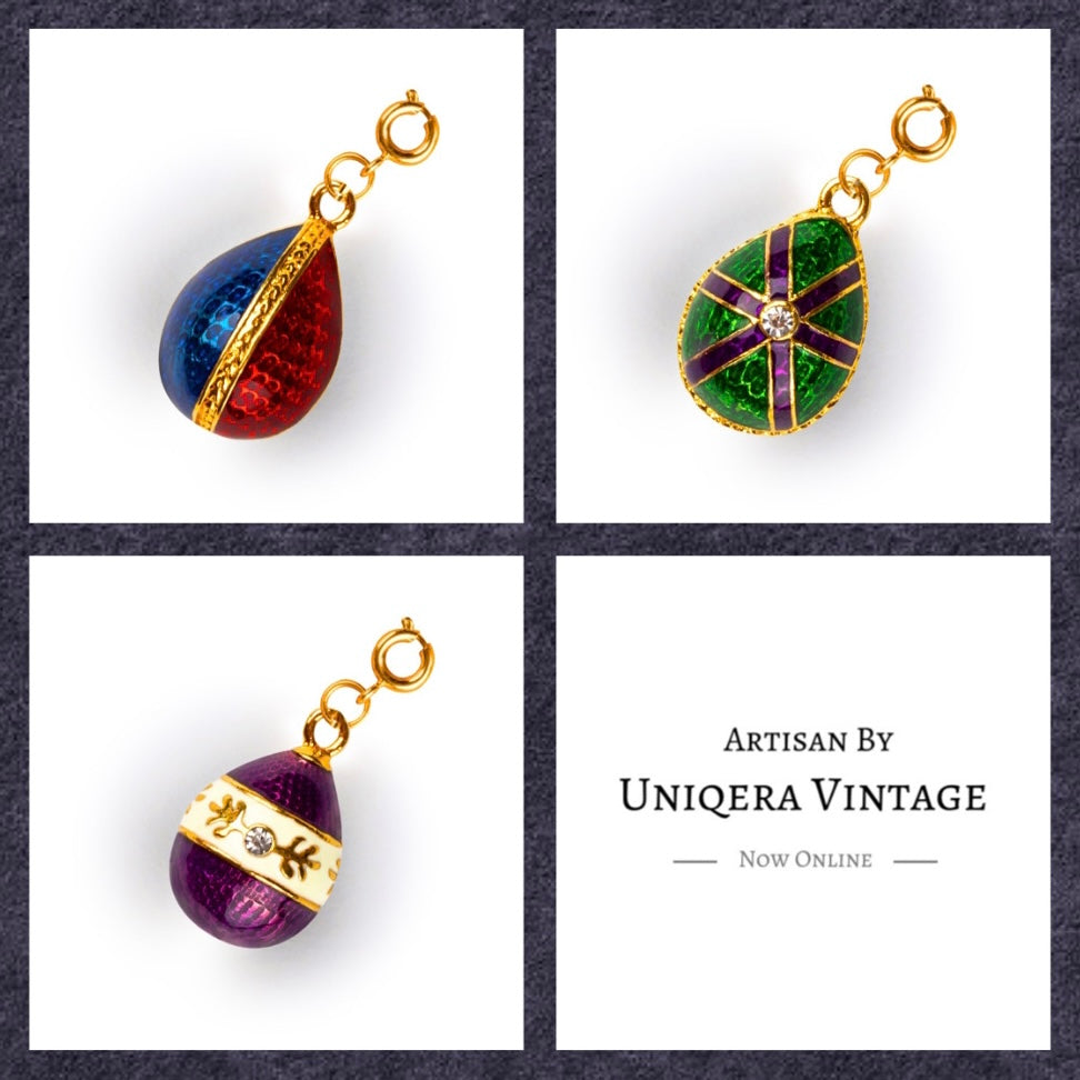 Yaprak Figürlü Mor Mineli Faberge Stili Yumurta Kolye Ucu (Charm) - Artisan Koleksiyonu