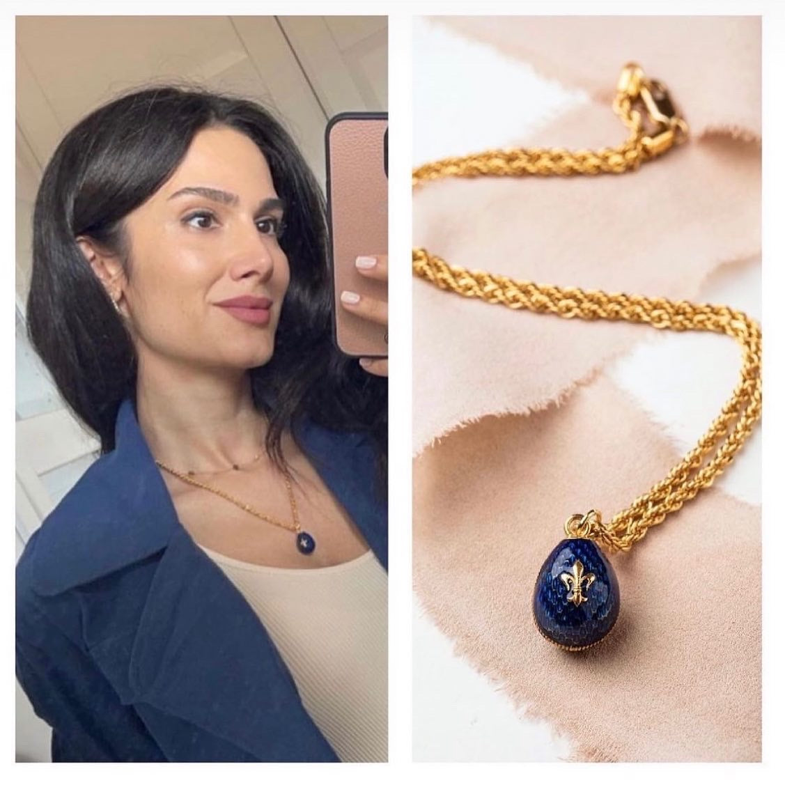 Lacivert Mineli Faberge Stili Yumurta Kolye - Artisan Koleksiyonu