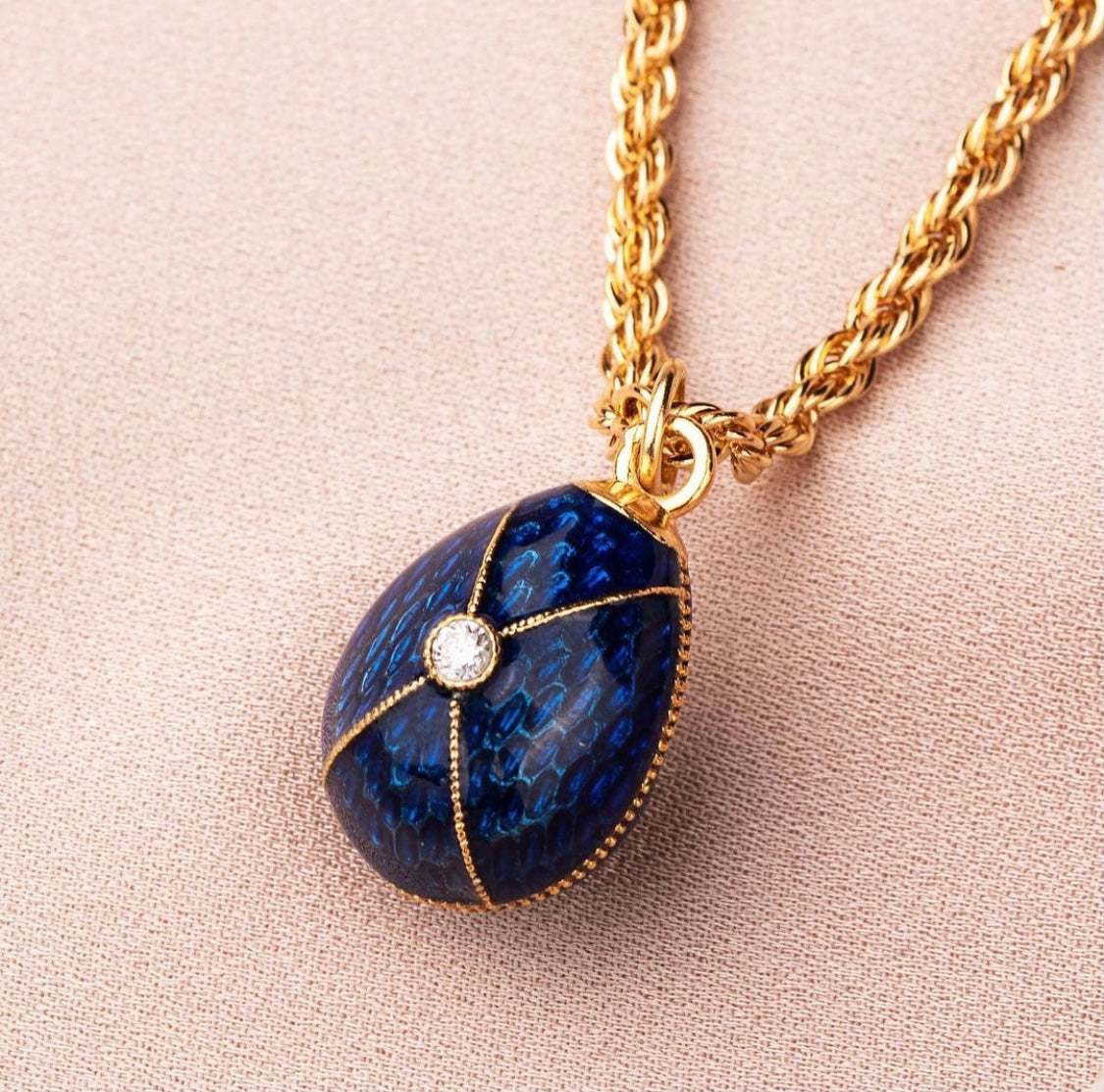 Lacivert Mineli Faberge Stili Yumurta Kolye - Artisan Koleksiyonu