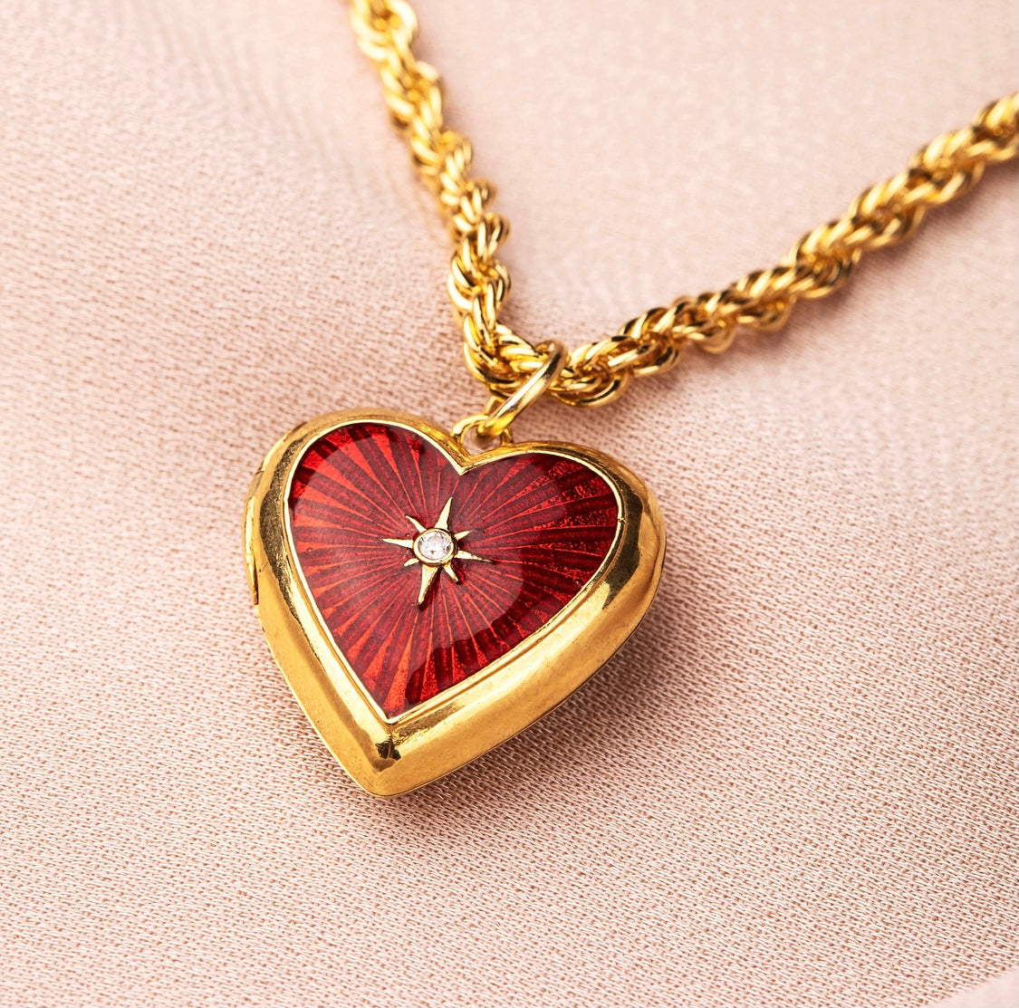 Kırmızı Mineli Kalp Locket Kolye - Artisan Koleksiyonu
