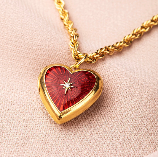 Kırmızı Mineli Kalp Locket Kolye - Artisan Koleksiyonu