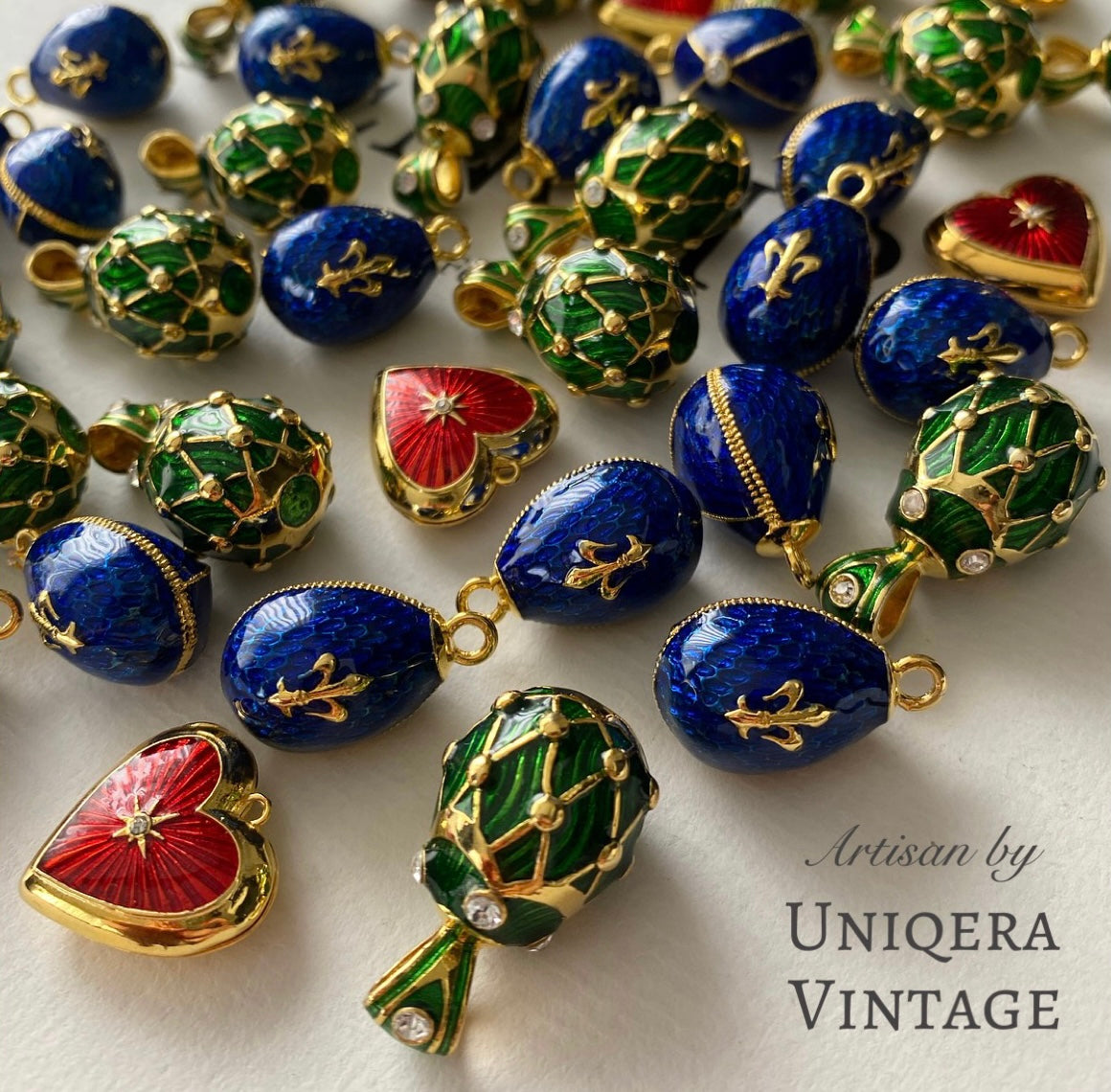 Lacivert Mineli Faberge Stili Yumurta Kolye - Artisan Koleksiyonu