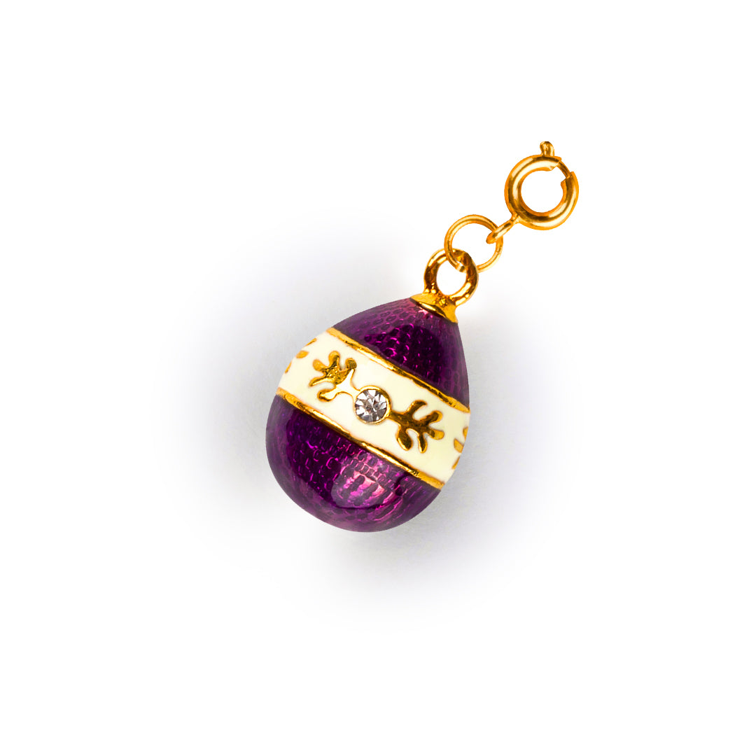 Yaprak Figürlü Mor Mineli Faberge Stili Yumurta Kolye Ucu (Charm) - Artisan Koleksiyonu