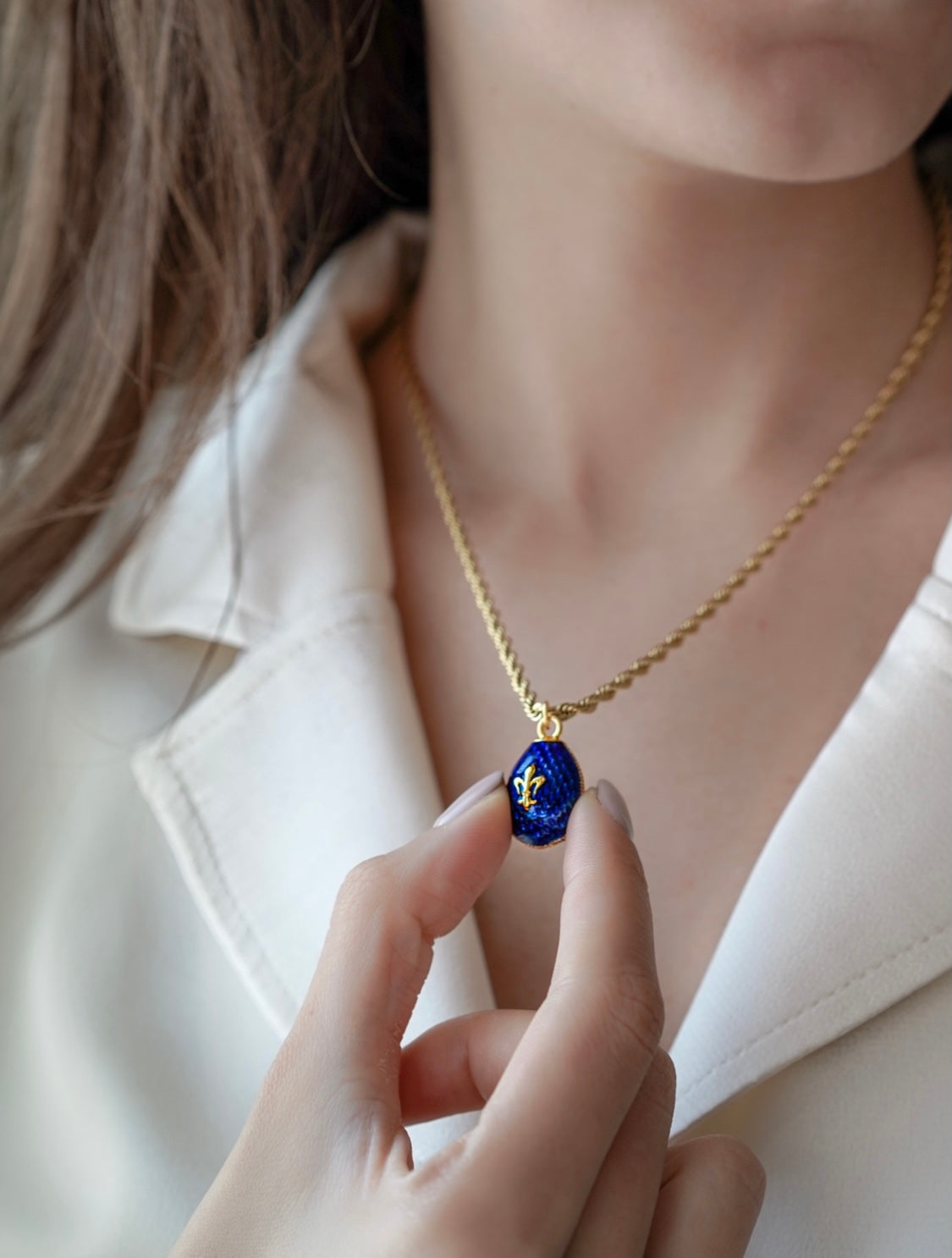 Lacivert Mineli Faberge Stili Yumurta Kolye - Artisan Koleksiyonu