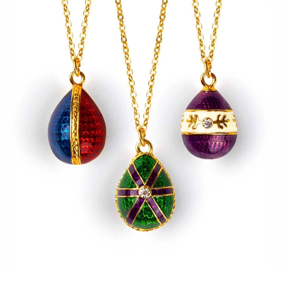 Dört Renk Mineli Faberge Stili Yumurta Kolye - Artisan Koleksiyonu