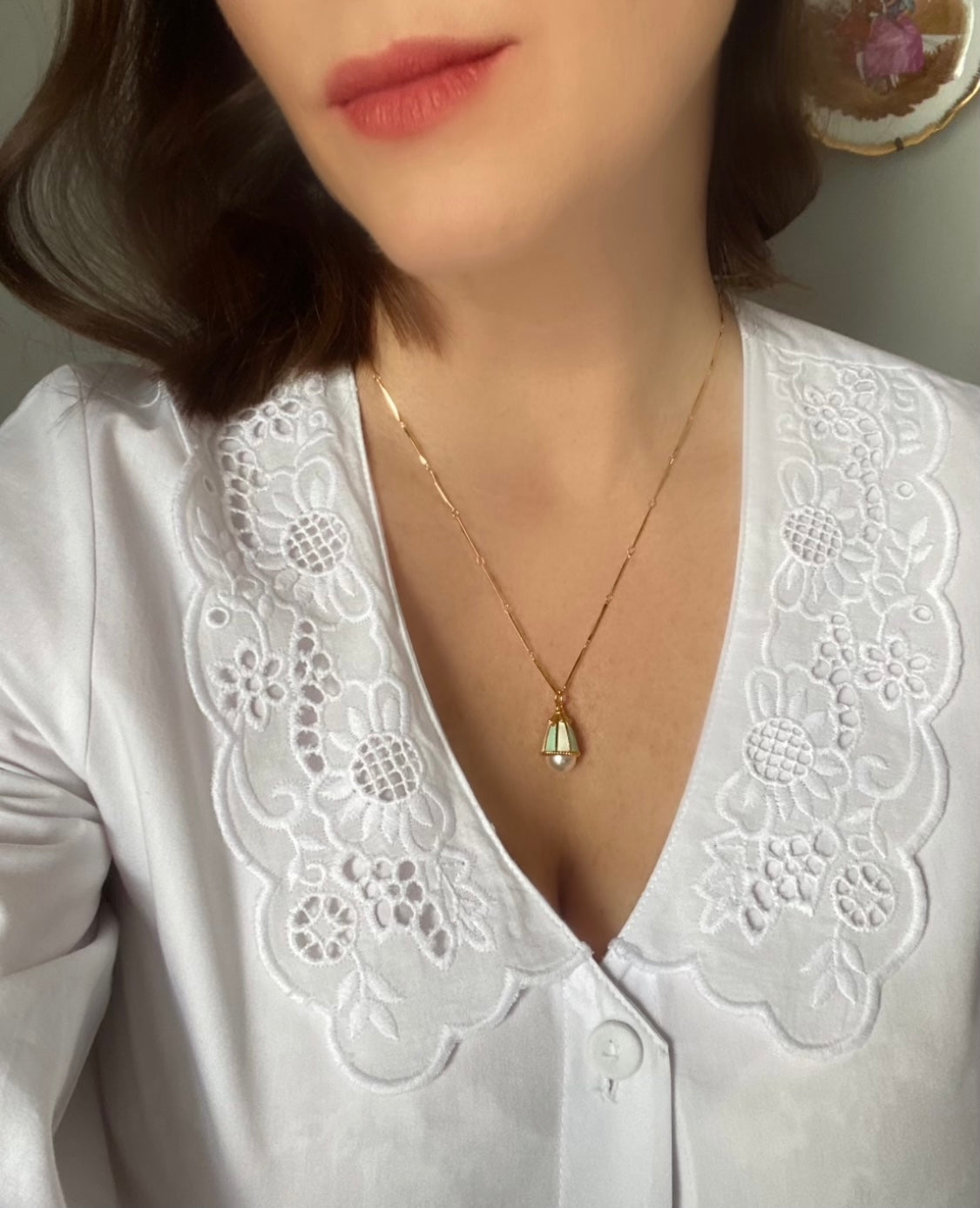 Mint Yeşili Mineli Çan Çiçeği Kolye - Artisan Koleksiyonu