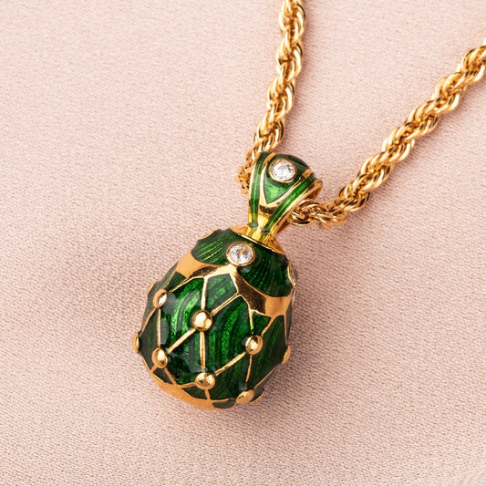 Yeşil Mineli Faberge Stili Yumurta Kolye - Artisan Koleksiyonu