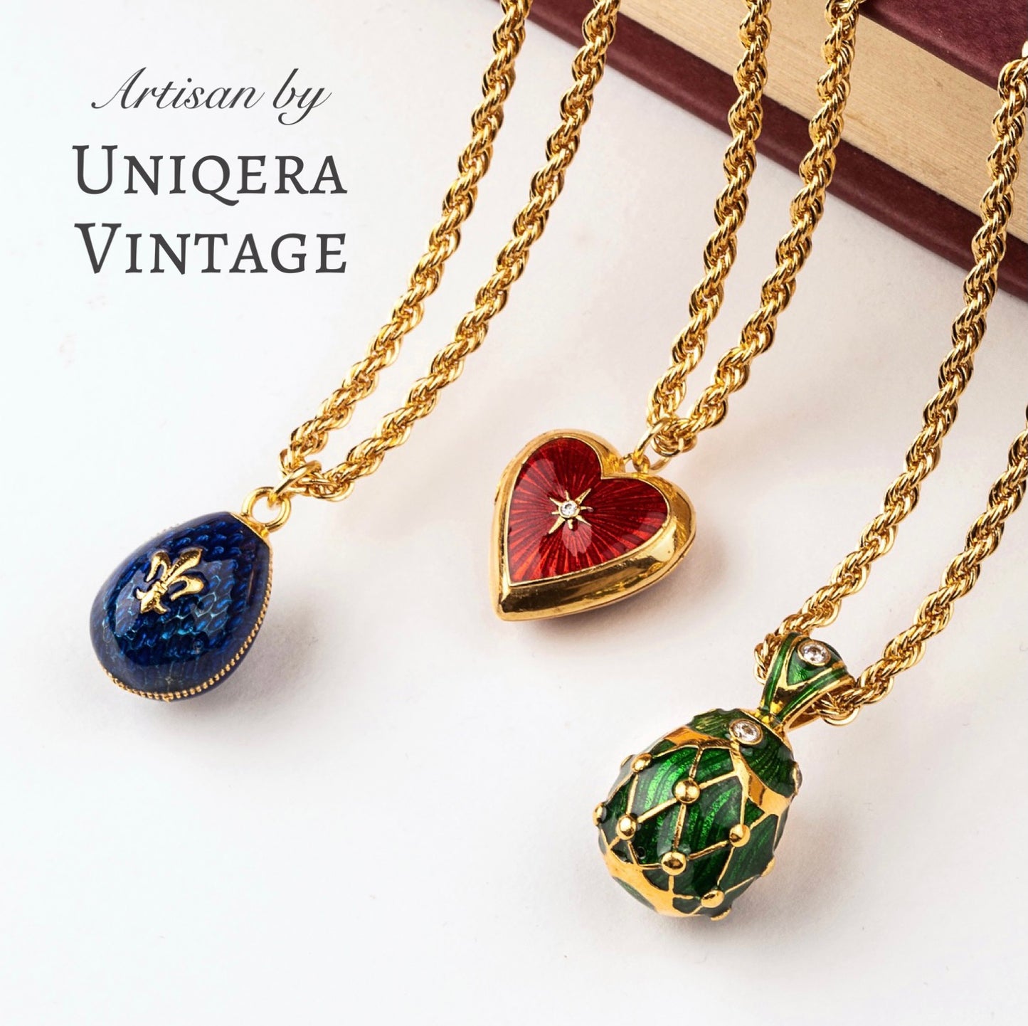 Lacivert Mineli Faberge Stili Yumurta Kolye - Artisan Koleksiyonu